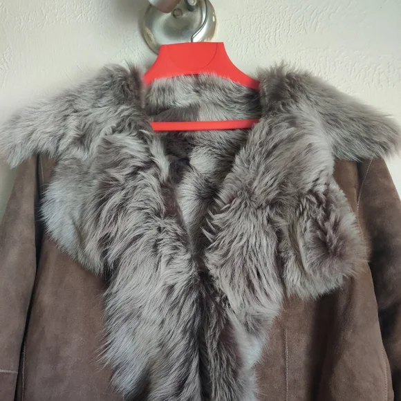 Toscana Sheepskin Shearling Coat Brown Suede Leather - Picture 4 of 9